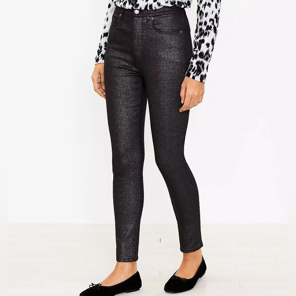 LOFT Shimmer Jeans High Rise Waist Skinny Leg in Black Women’s 25 0 - Picture 2 of 9